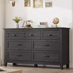 7 Dresser for Bedroom,54 in Wide Drawer Dresser with Storage Freestanding,Wooden Closet Storage Chest for Living Room, Bedroom, Entryway,Black