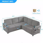 Canapé combiné modulable convertible Mjkone avec lit gigogne, canapé-lit sectionnel en forme de L à 5 places avec rangement