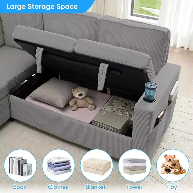 Canapé combiné modulable convertible Mjkone avec lit gigogne, canapé-lit sectionnel en forme de L à 5 places avec rangement