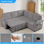 Canapé combiné modulable convertible Mjkone avec lit gigogne, canapé-lit sectionnel en forme de L à 5 places avec rangement