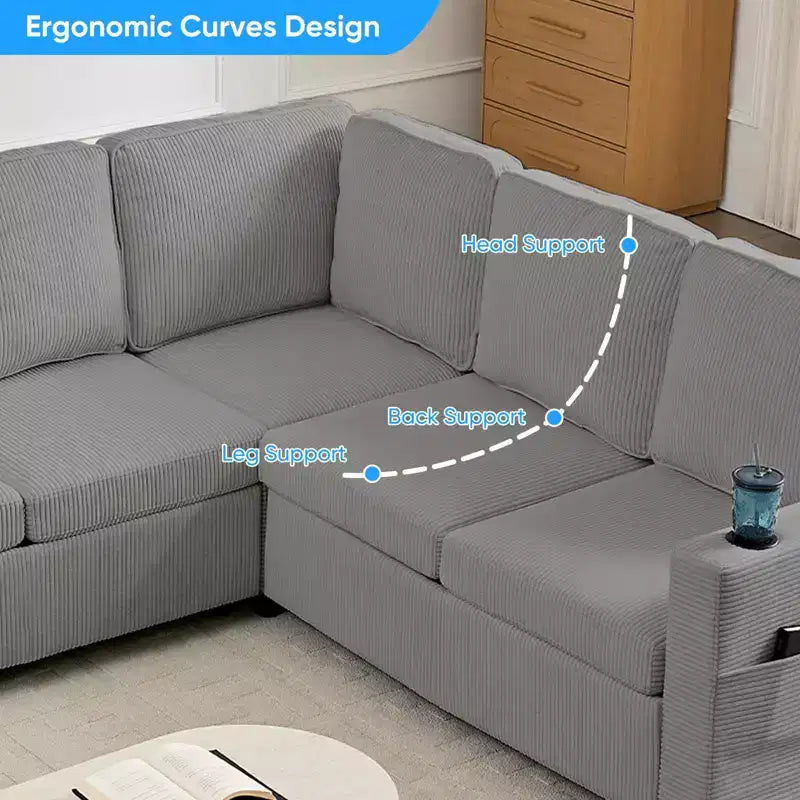 Canapé combiné modulable convertible Mjkone avec lit gigogne, canapé-lit sectionnel en forme de L à 5 places avec rangement