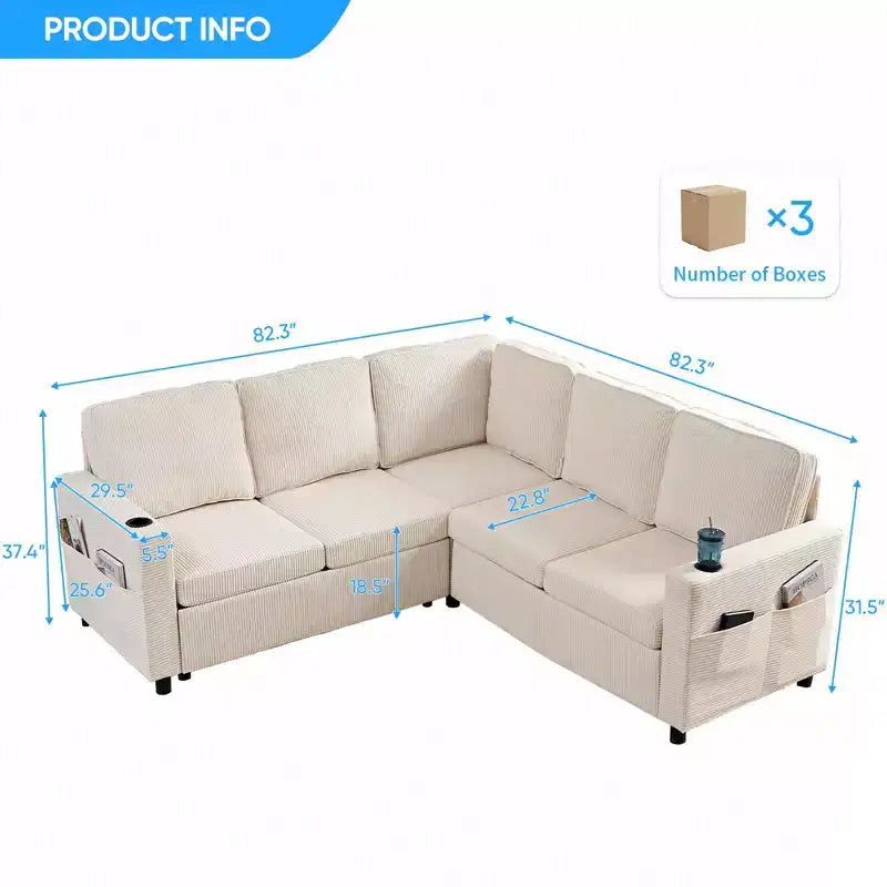 Canapé combiné modulable convertible Mjkone avec lit gigogne, canapé-lit sectionnel en forme de L à 5 places avec rangement