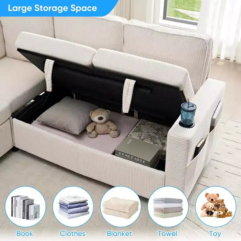 Canapé combiné modulable convertible Mjkone avec lit gigogne, canapé-lit sectionnel en forme de L à 5 places avec rangement