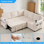 Canapé combiné modulable convertible Mjkone avec lit gigogne, canapé-lit sectionnel en forme de L à 5 places avec rangement