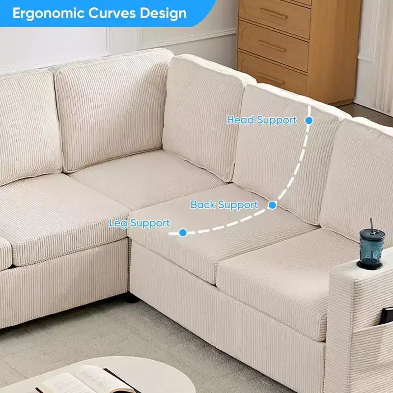 Canapé combiné modulable convertible Mjkone avec lit gigogne, canapé-lit sectionnel en forme de L à 5 places avec rangement