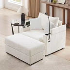 MAYEERTY 41,7 Canapé individuel moderne avec pouf de rangement, deux ports et support pour salon, beige