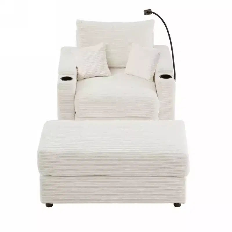 MAYEERTY 41,7 Canapé individuel moderne avec pouf de rangement, deux ports et support pour salon, beige