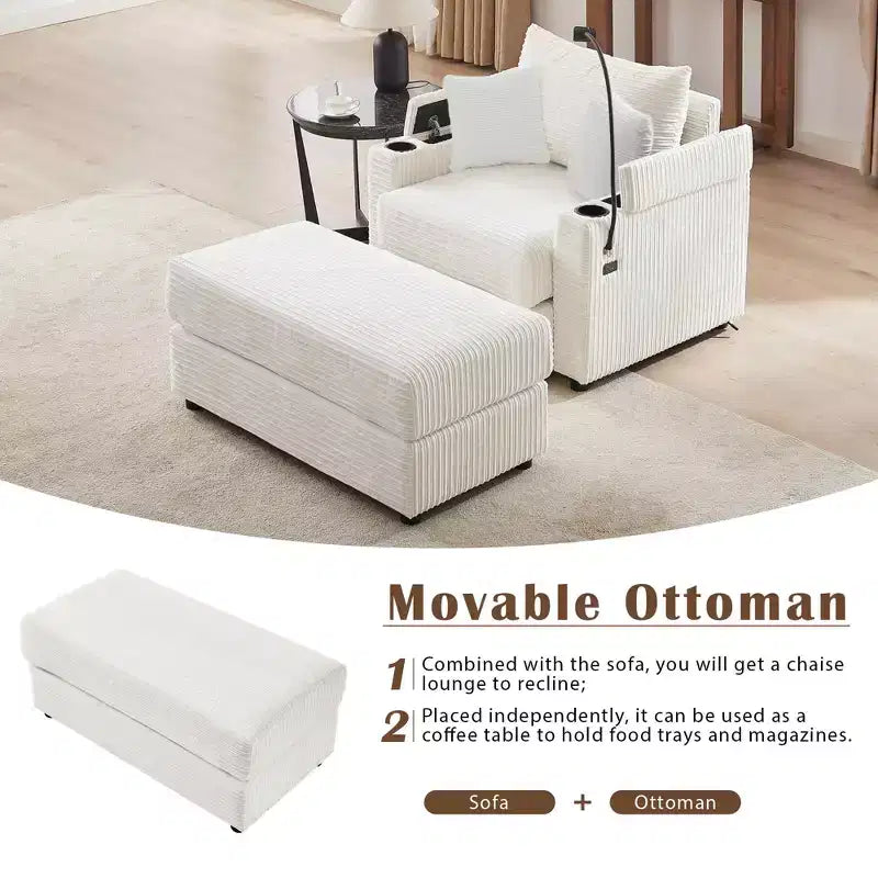 MAYEERTY 41,7 Canapé individuel moderne avec pouf de rangement, deux ports et support pour salon, beige