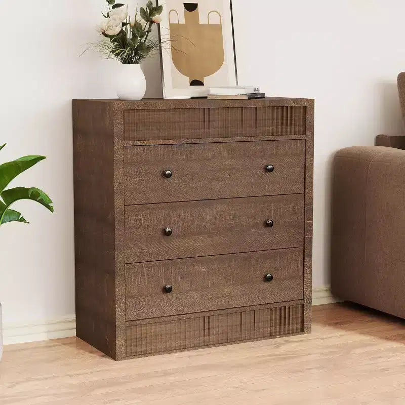 Commode de chambre à 3/5 tiroirs, commode cannelée de 80 cm de large, table de chevet moderne en bois pour couloir, salon