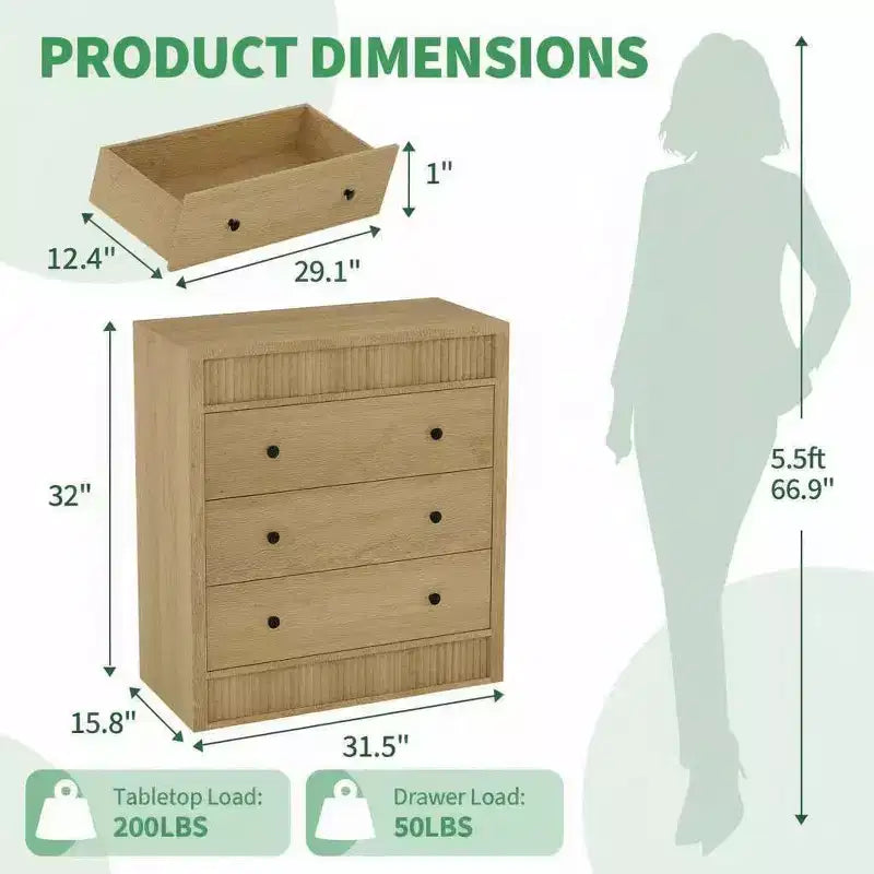 Commode de chambre à 3/5 tiroirs, commode cannelée de 80 cm de large, table de chevet moderne en bois pour couloir, salon