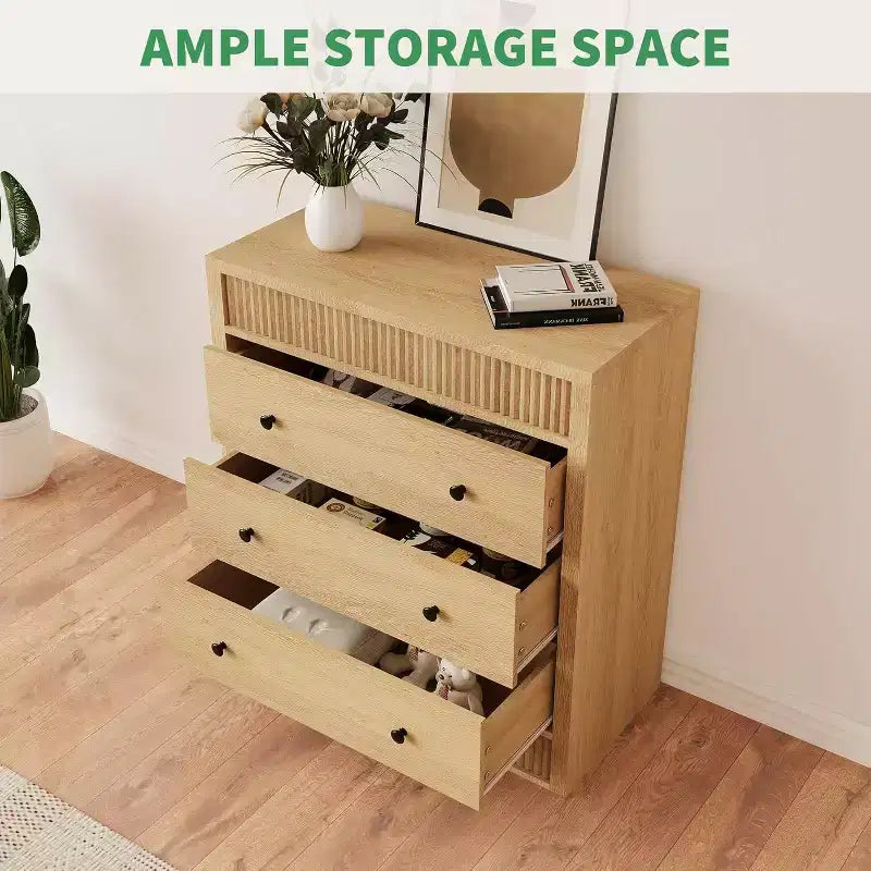 Commode de chambre à 3/5 tiroirs, commode cannelée de 80 cm de large, table de chevet moderne en bois pour couloir, salon