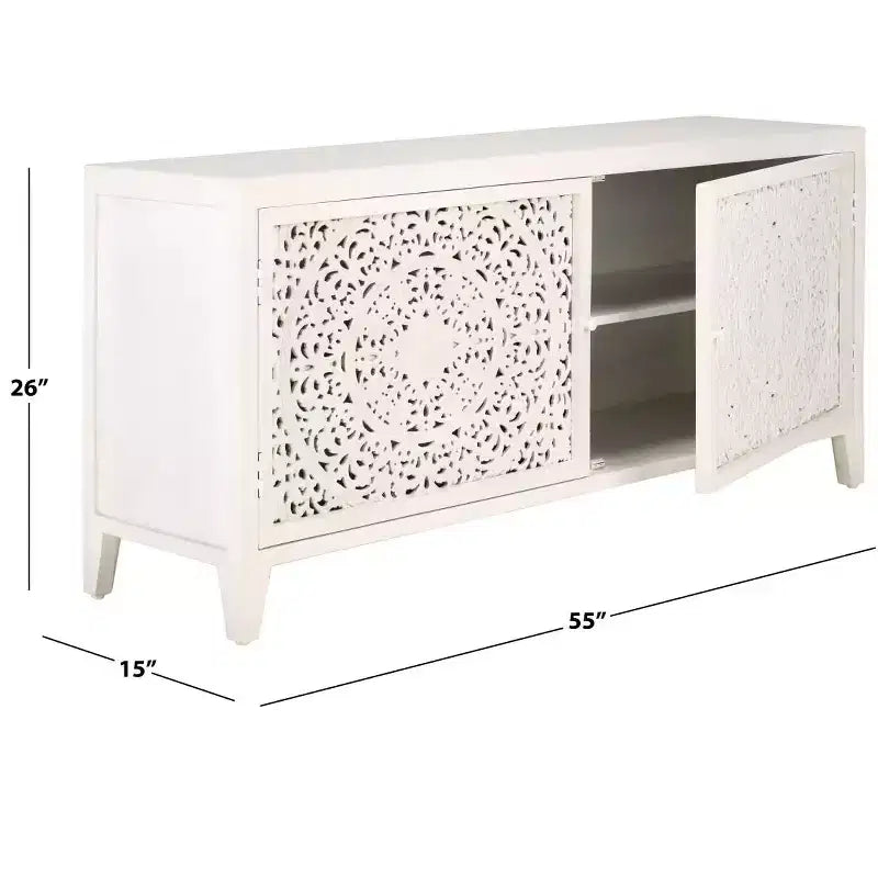 Meuble TV 2 portes 2 étagères Raura - MED5300 - Blanc vieilli - Safavieh