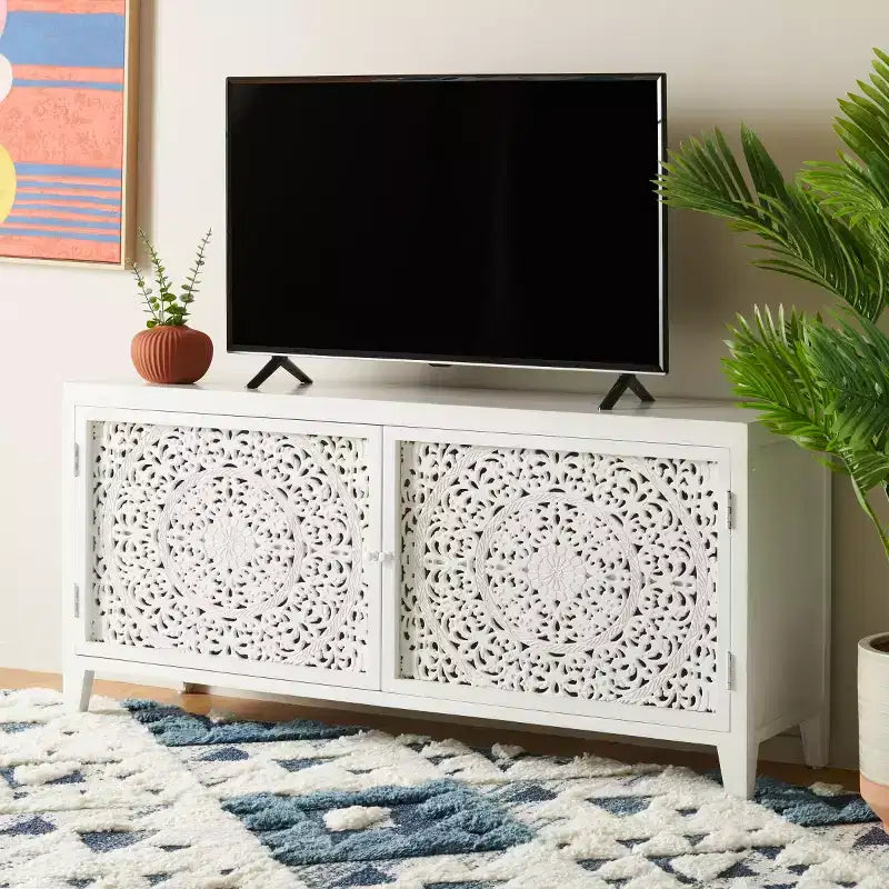 Meuble TV 2 portes 2 étagères Raura - MED5300 - Blanc vieilli - Safavieh
