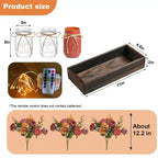 Centres de table décoratifs bocal Mason - 3 pièces de décoration rustique printanière avec fausses fleurs bleues, plateau en bois et lumières à minuterie, décor de table avec fleurs artificielles
