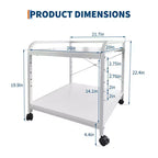 Meuble d'imprimante sous bureau, support d'imprimante à 2 niveaux avec étagère de rangement réglable en hauteur, chariot d'imprimante roulant profond de 20 pouces avec roulettes pour bureau à domicile