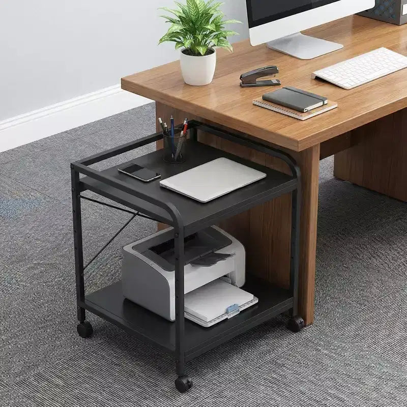 Meuble d'imprimante sous bureau, support d'imprimante à 2 niveaux avec étagère de rangement réglable en hauteur, chariot d'imprimante roulant profond de 20 pouces avec roulettes pour bureau à domicile