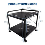 Meuble d'imprimante sous bureau, support d'imprimante à 2 niveaux avec étagère de rangement réglable en hauteur, chariot d'imprimante roulant profond de 20 pouces avec roulettes pour bureau à domicile