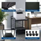 Meuble d'imprimante sous bureau, support d'imprimante à 2 niveaux avec étagère de rangement réglable en hauteur, chariot d'imprimante roulant profond de 20 pouces avec roulettes pour bureau à domicile