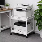 Meuble d'imprimante sous bureau, support d'imprimante à 2 niveaux avec étagère de rangement réglable en hauteur, chariot d'imprimante roulant profond de 20 pouces avec roulettes pour bureau à domicile