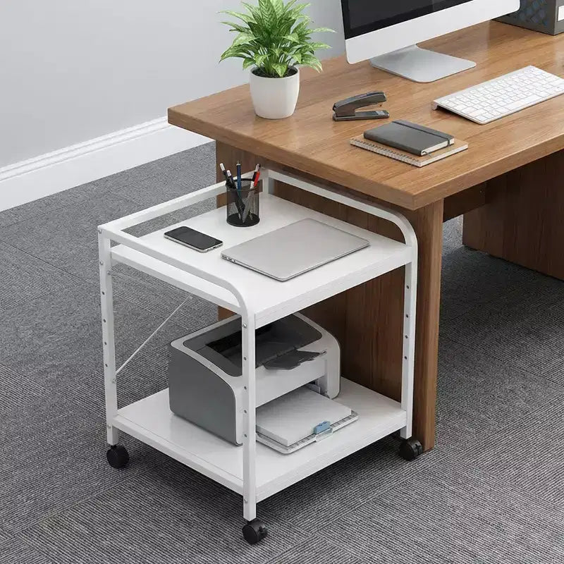 Meuble d'imprimante sous bureau, support d'imprimante à 2 niveaux avec étagère de rangement réglable en hauteur, chariot d'imprimante roulant profond de 20 pouces avec roulettes pour bureau à domicile