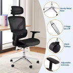 Chaise de bureau ergonomique en maille, soutien lombaire, accoudoirs réglables 4D, réglage de l'inclinaison et de la hauteur, pivotant à 360°, chaise de bureau à domicile, chaise de jeu et d'étude