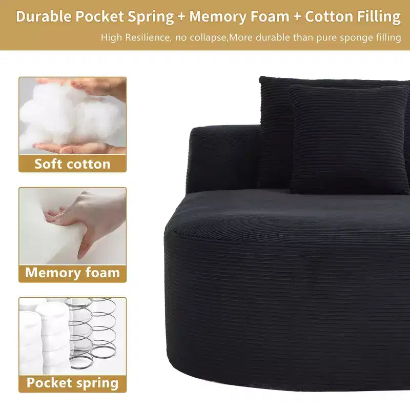 67,5 Pouces Chaise Longue en Velours Côtelé, Siège Large, Fauteuil King avec Assise Profonde et 2 Oreillers, Canapé-Lit Convertible Sans Cadre pour Salon