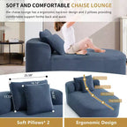 67,5 Pouces Chaise Longue en Velours Côtelé, Siège Large, Fauteuil King avec Assise Profonde et 2 Oreillers, Canapé-Lit Convertible Sans Cadre pour Salon