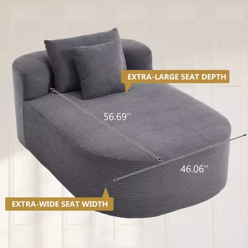 67,5 Pouces Chaise Longue en Velours Côtelé, Siège Large, Fauteuil King avec Assise Profonde et 2 Oreillers, Canapé-Lit Convertible Sans Cadre pour Salon