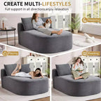 67,5 Pouces Chaise Longue en Velours Côtelé, Siège Large, Fauteuil King avec Assise Profonde et 2 Oreillers, Canapé-Lit Convertible Sans Cadre pour Salon