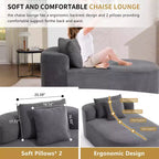 67,5 Pouces Chaise Longue en Velours Côtelé, Siège Large, Fauteuil King avec Assise Profonde et 2 Oreillers, Canapé-Lit Convertible Sans Cadre pour Salon