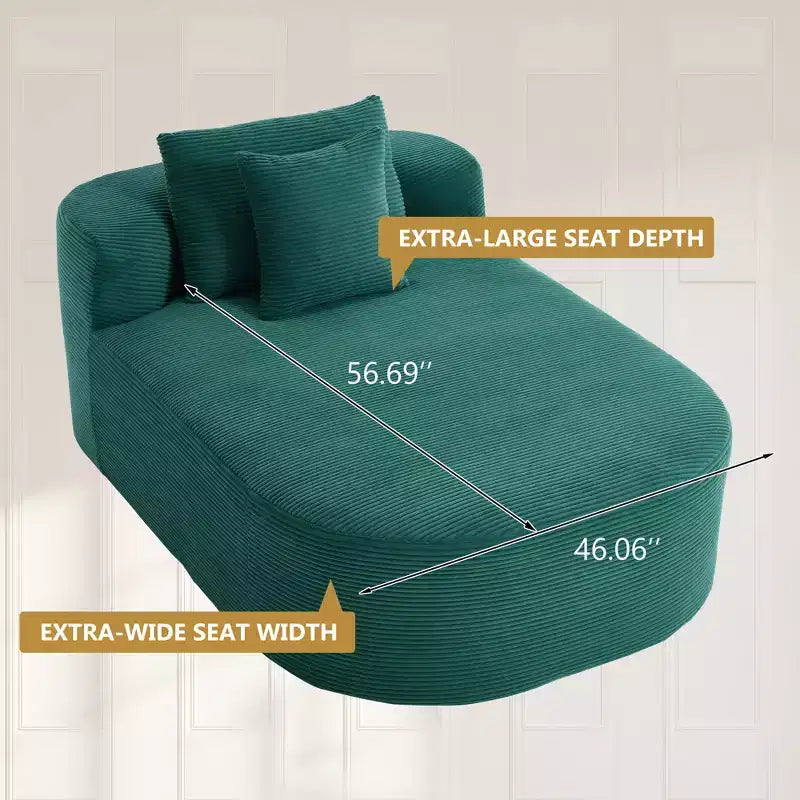 67,5 Pouces Chaise Longue en Velours Côtelé, Siège Large, Fauteuil King avec Assise Profonde et 2 Oreillers, Canapé-Lit Convertible Sans Cadre pour Salon