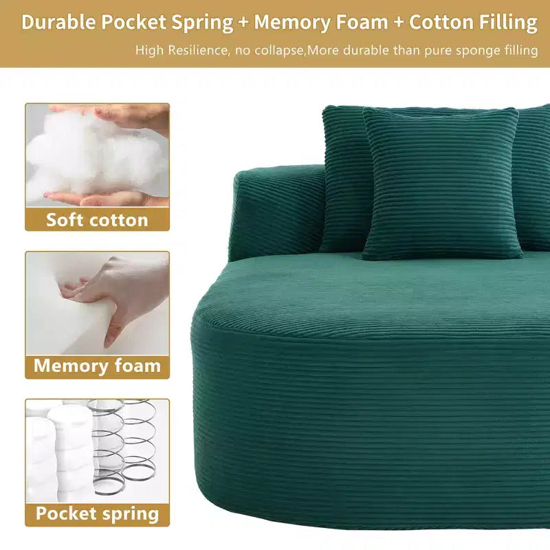 67,5 Pouces Chaise Longue en Velours Côtelé, Siège Large, Fauteuil King avec Assise Profonde et 2 Oreillers, Canapé-Lit Convertible Sans Cadre pour Salon