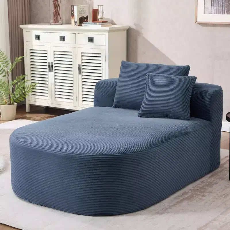 67,5 Pouces Chaise Longue en Velours Côtelé, Siège Large, Fauteuil King avec Assise Profonde et 2 Oreillers, Canapé-Lit Convertible Sans Cadre pour Salon
