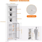 Meuble d'angle avec portes vitrées, étagères réglables Meuble de rangement autoportant haut pour salle de bain et cuisine pour petits espaces, organiseur moderne blanc