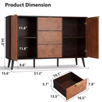 51,2 Buffet en noyer avec tiroirs - Buffet style mid-century pour salle à manger ou entrée