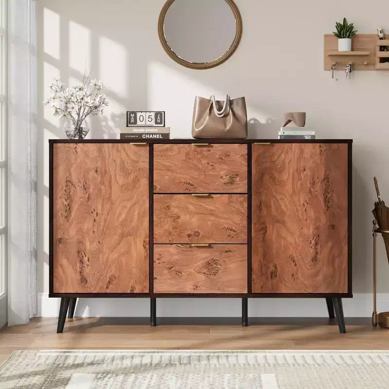51,2 Buffet en noyer avec tiroirs - Buffet style mid-century pour salle à manger ou entrée