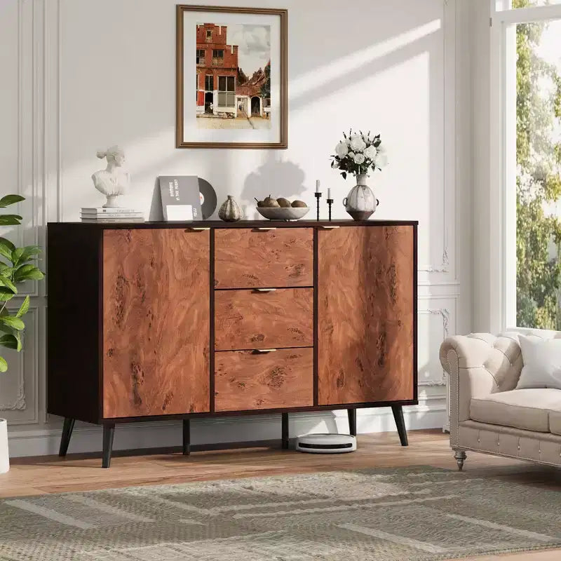 51,2 Buffet en noyer avec tiroirs - Buffet style mid-century pour salle à manger ou entrée