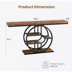 Table console industrielle de 55" avec 5 niveaux de rangement - Cadre en métal en O pour couloir et salon