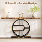 Table console industrielle de 55" avec 5 niveaux de rangement - Cadre en métal en O pour couloir et salon
