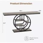 Table console industrielle de 55" avec 5 niveaux de rangement - Cadre en métal en O pour couloir et salon