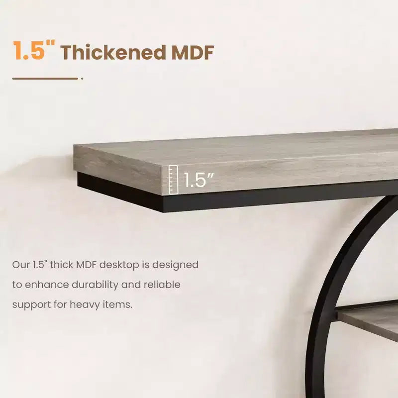 Table console industrielle de 55" avec 5 niveaux de rangement - Cadre en métal en O pour couloir et salon