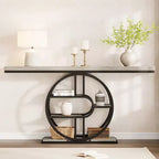 Table console industrielle de 55" avec 5 niveaux de rangement - Cadre en métal en O pour couloir et salon