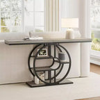 Table console industrielle de 55" avec 5 niveaux de rangement - Cadre en métal en O pour couloir et salon