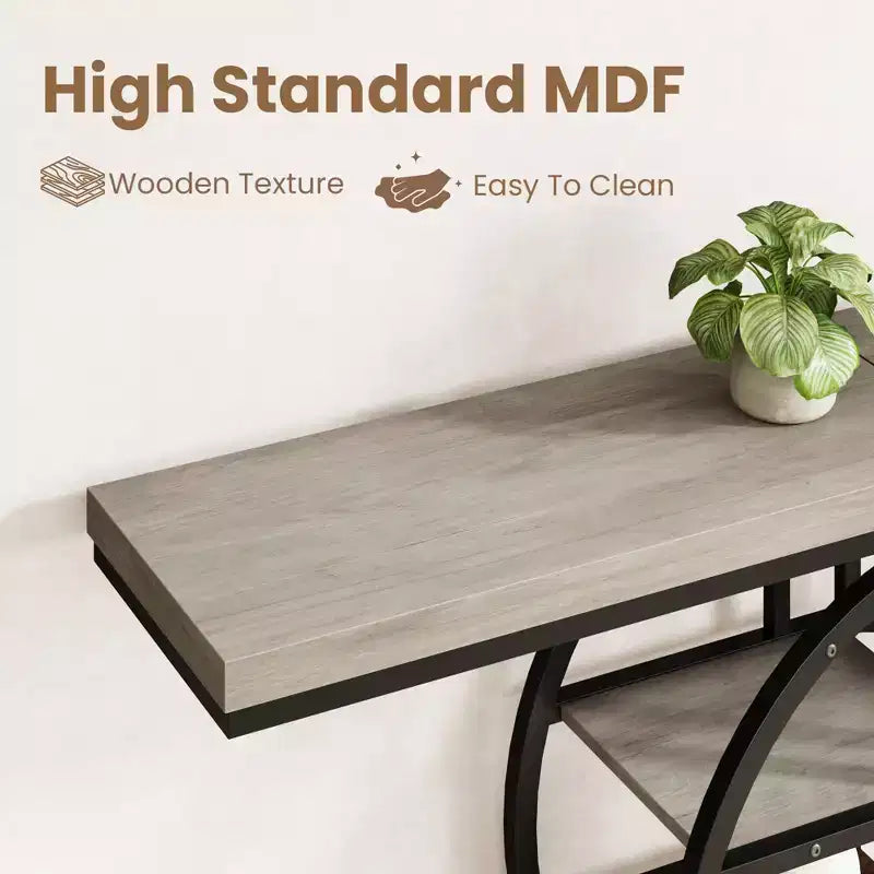 Table console industrielle de 55" avec 5 niveaux de rangement - Cadre en métal en O pour couloir et salon