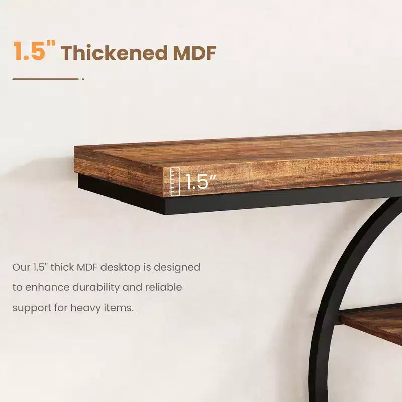 Table console industrielle de 55" avec 5 niveaux de rangement - Cadre en métal en O pour couloir et salon