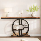 Table console industrielle de 55" avec 5 niveaux de rangement - Cadre en métal en O pour couloir et salon