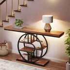 Table console industrielle de 55" avec 5 niveaux de rangement - Cadre en métal en O pour couloir et salon