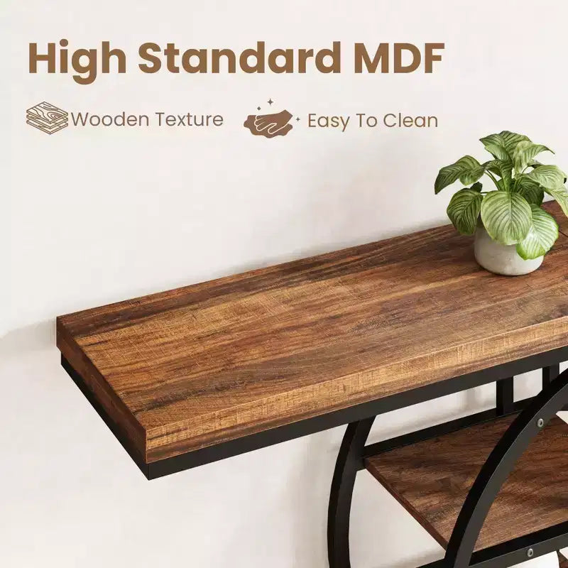 Table console industrielle de 55" avec 5 niveaux de rangement - Cadre en métal en O pour couloir et salon