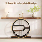 Table console industrielle de 55" avec 5 niveaux de rangement - Cadre en métal en O pour couloir et salon