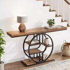 55 Industrial Entryway Table with 5-Tier Storage - O-Shaped Metal Frame Console for Hallway Living Room